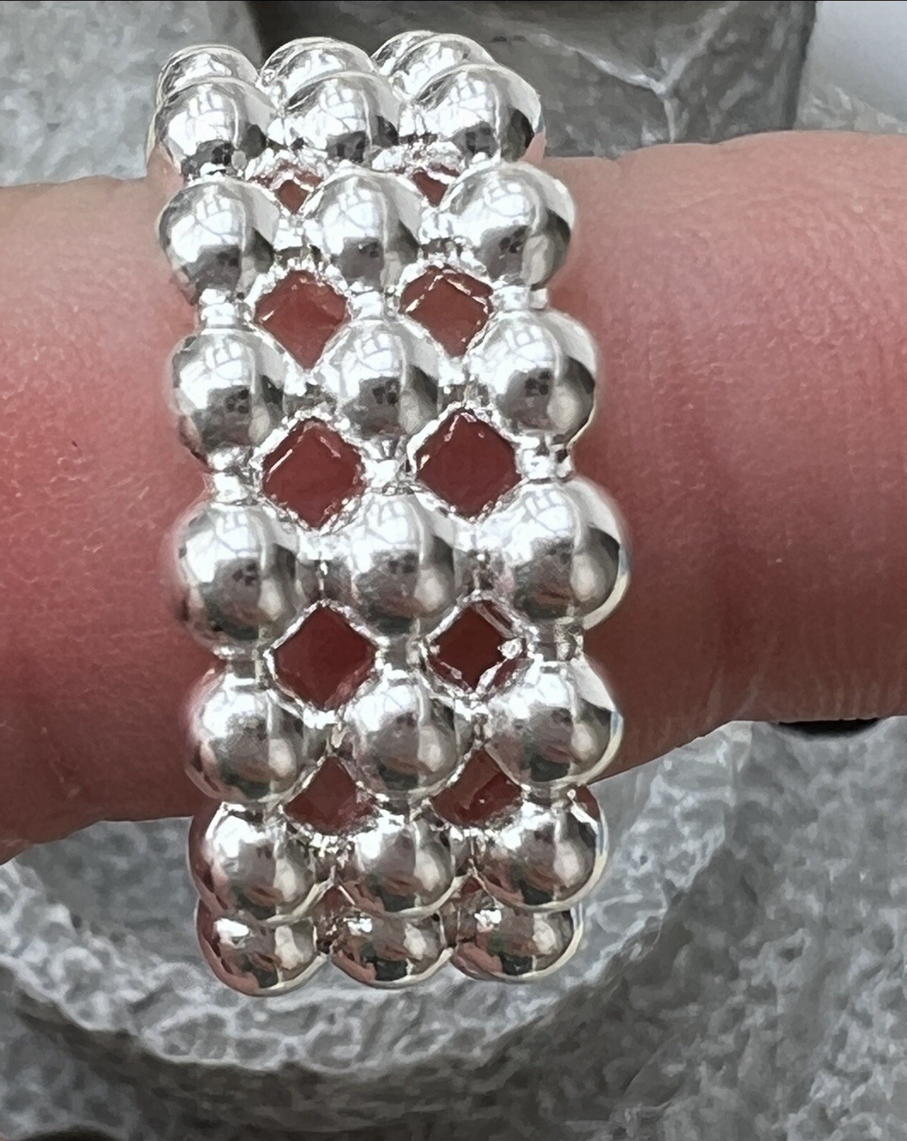 3 Tier Bubble Ball Ring Open Size No Silver Stamp? Selling As Costume Jewellery!