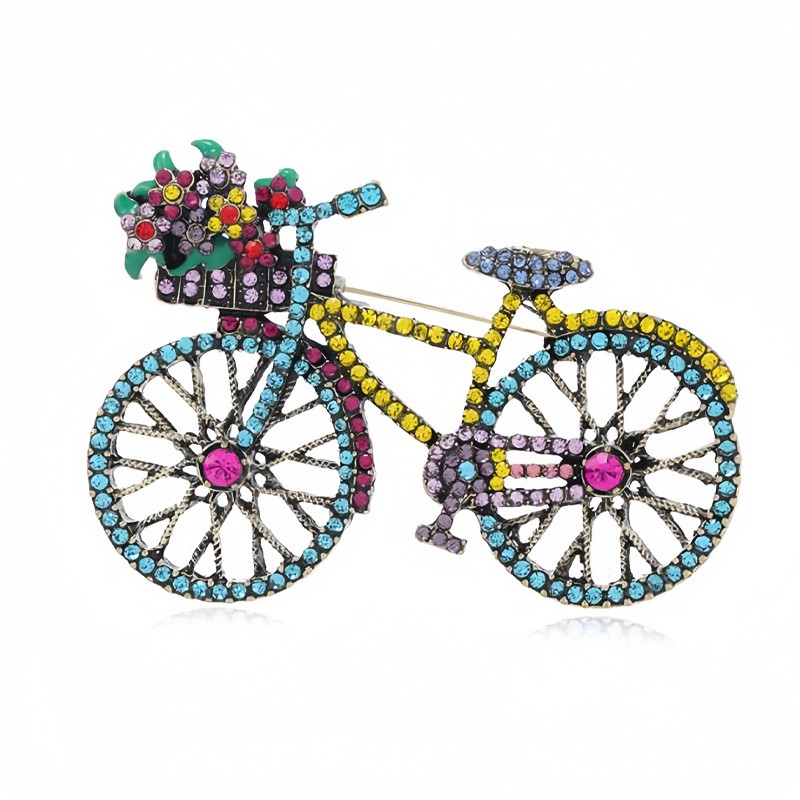 3Pcs Vintage Bicycle Brooch Floral Rhinestone Pin for Women Daily & Party Wear