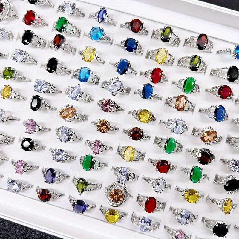 25/50Pcs Wholesale Colorful Crystal Mixed Ring Bulk Finger Band Ring Jewelry Lot