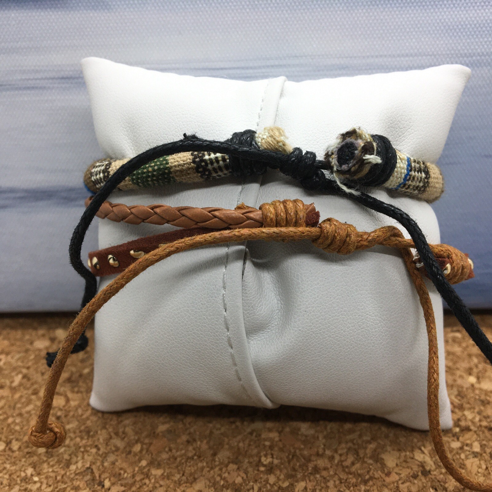 2 PC Men’s Woman’s Leather Bracelet Wristband Stackable Adjustable Tie New 3658