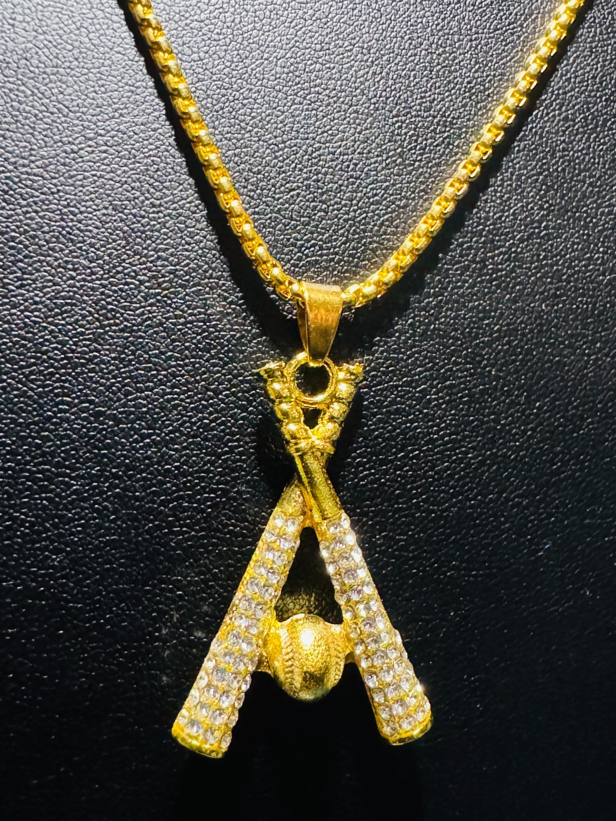 Baseball Bat X2 Cubic Zirconia Necklace 18k Plate Zinc Alloy 23.62 1.89H x 1.10W