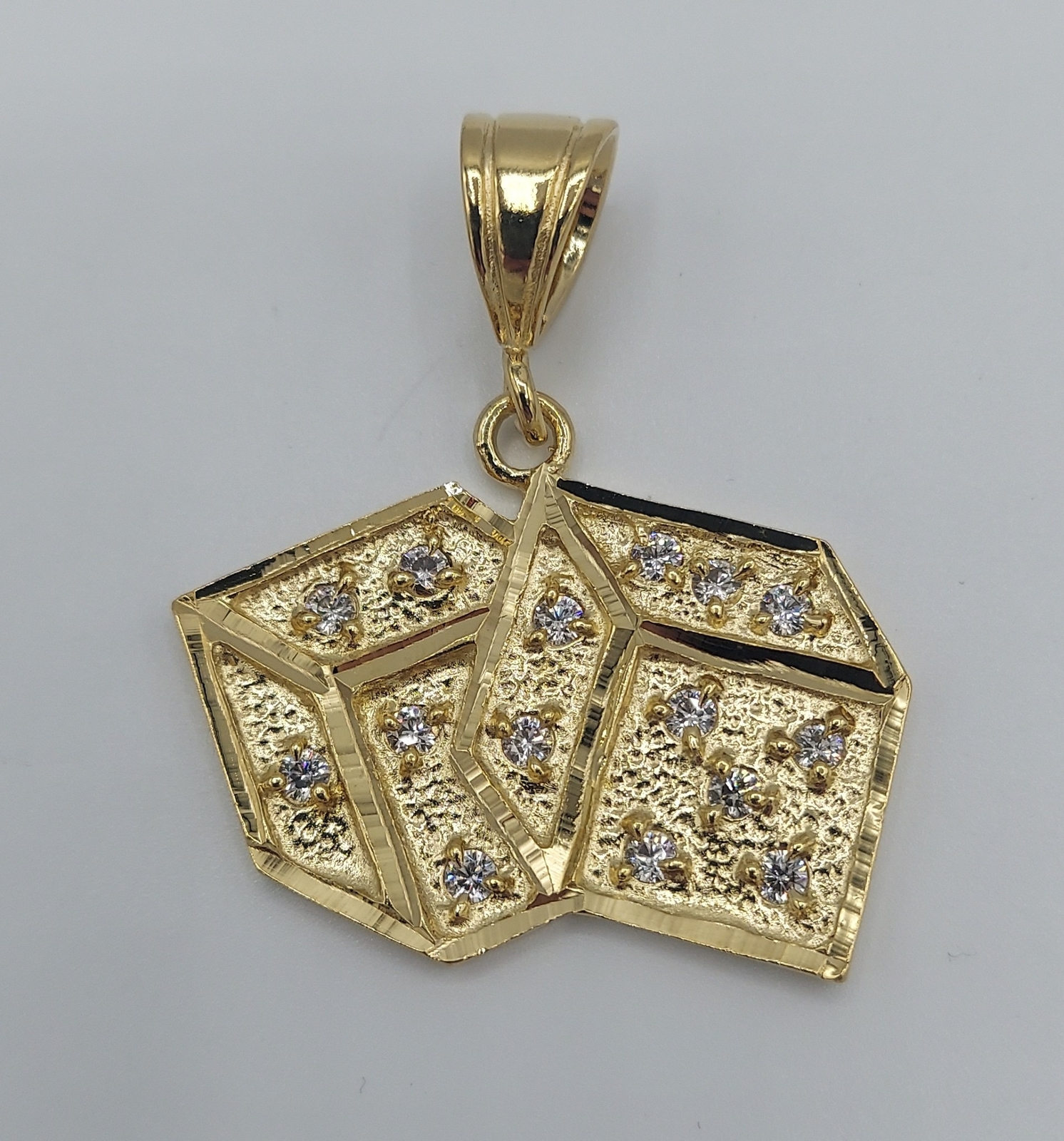 14KT GOLD EP DICE GAMBLING WITH CLEAR CZ CHARM WITH 18″ 3MM ROPE CHAIN -9005