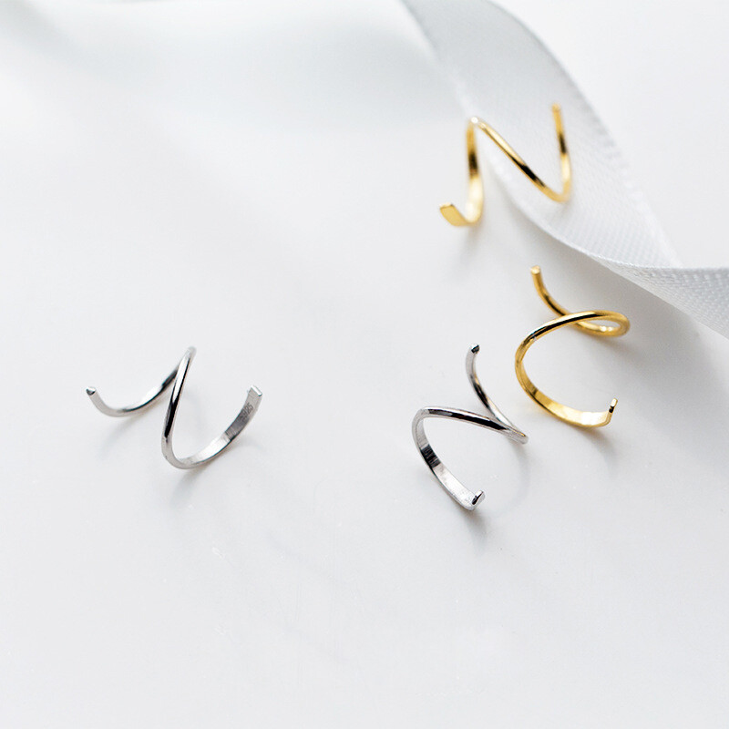 1 Pair Woman’s REAL S925 Sterling Silver Spiral Twist Earring Ear Cuff Pierced