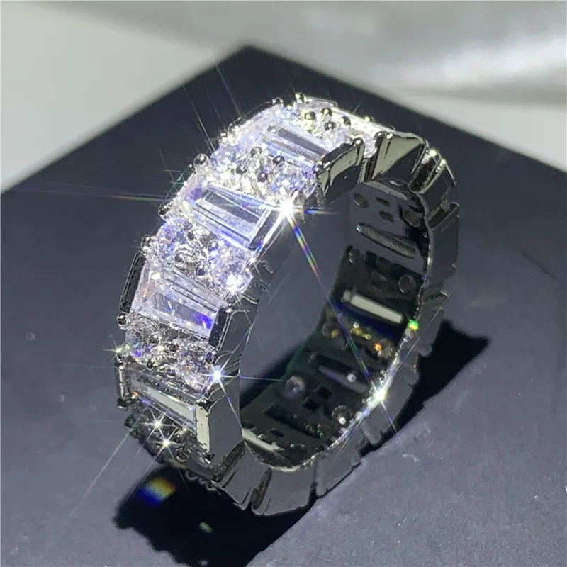 925 Sterling Silver Eternity Band Women Zircon Prong Setting Engagement Jewelry