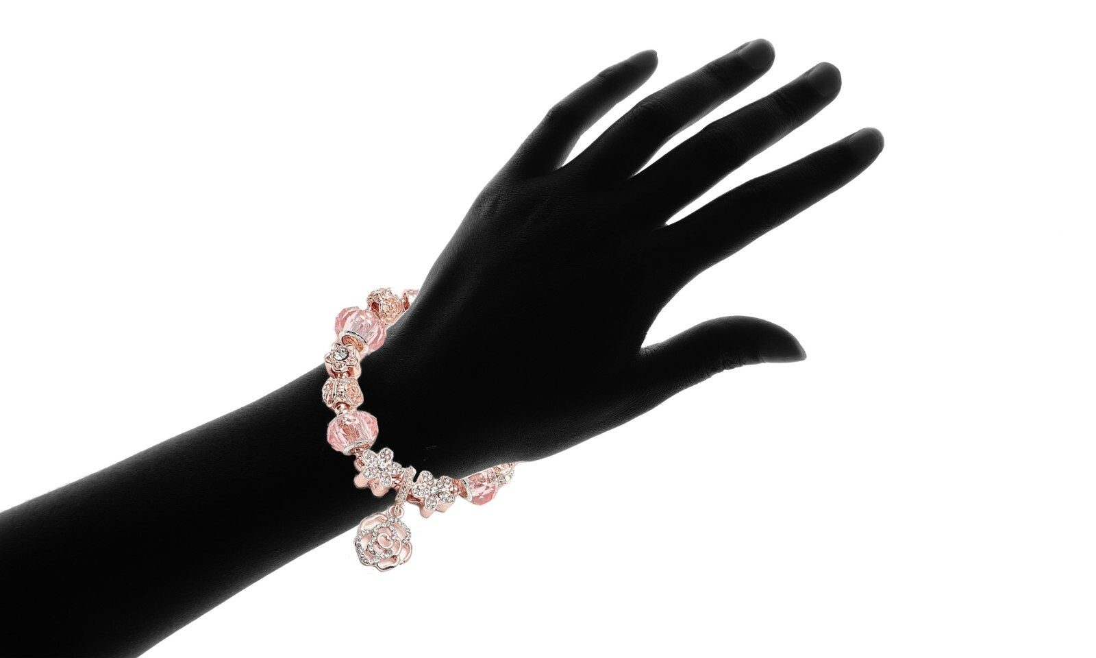 18K Rose Gold Plated Flower Crystal CZ Charm Bracelet Made with Swarovski