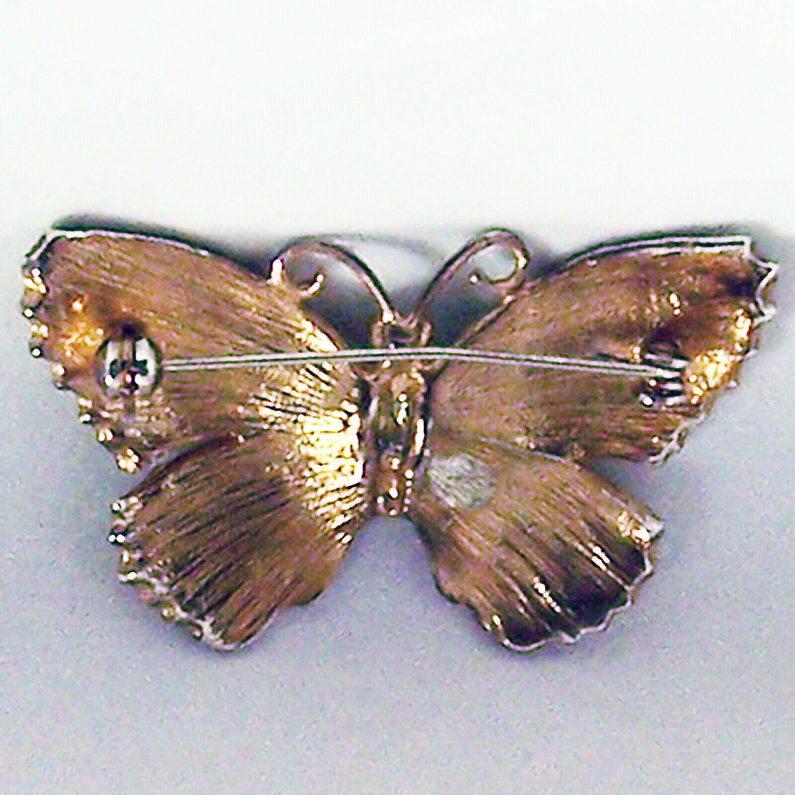 Vintage Pin Butterfly Green Blue Red Enamel Clear Rhinestone Goldtone Brooch 