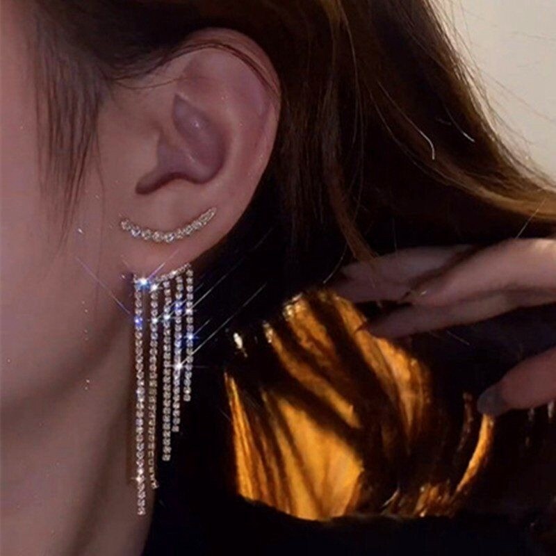 Tassel Earrings Dangle Bride Earrings Drop Wedding Jewelry Shiny Tassel Bling