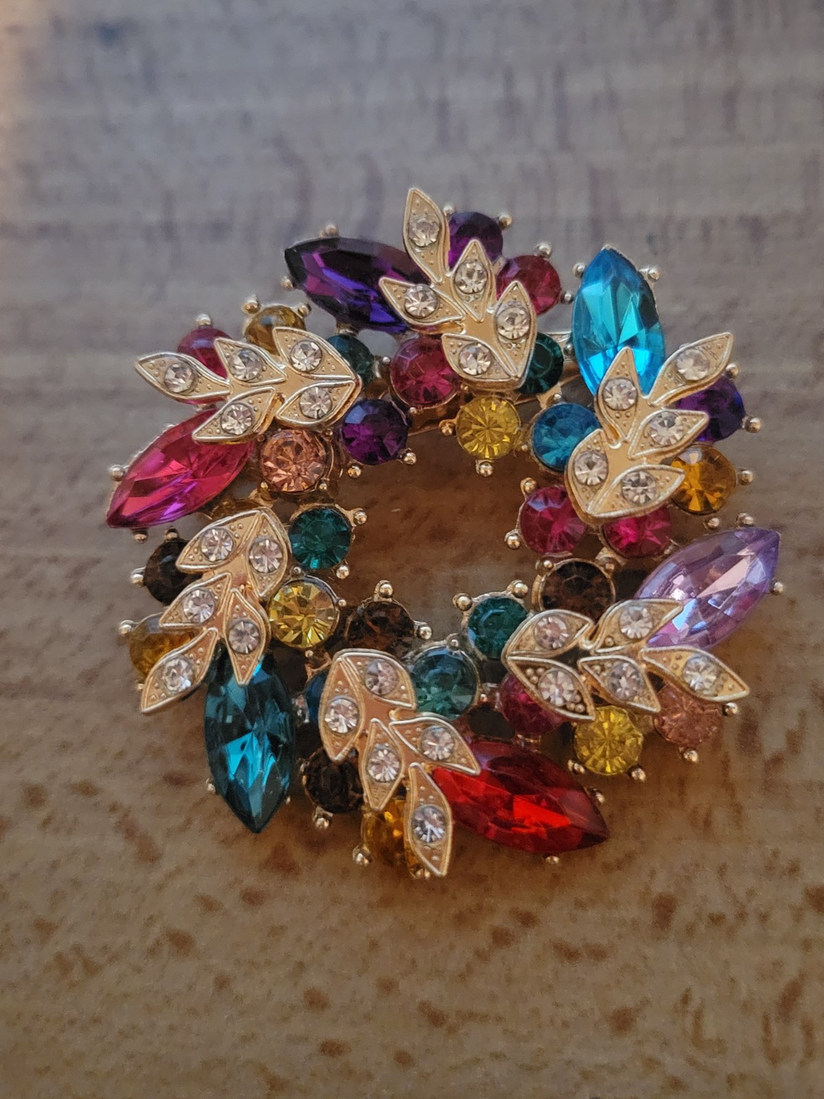 Big Beautiful Green Multicolor Flower Floral Brooch Pin Jewelry Lot CA USA P137