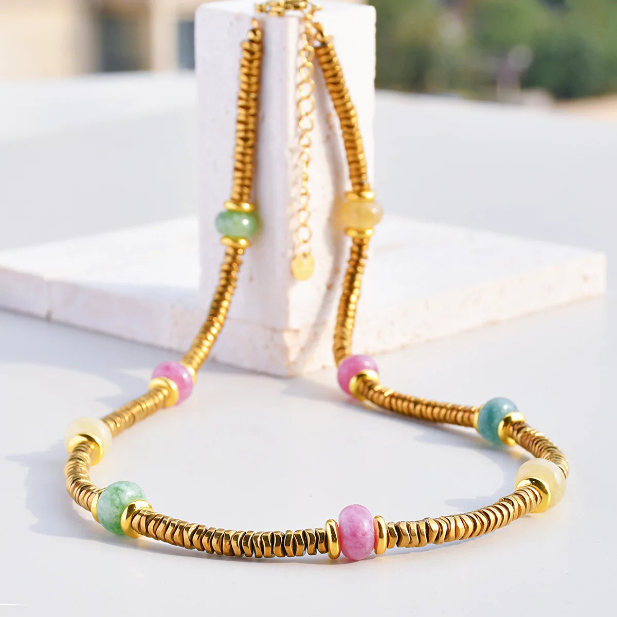 Loe| Bohemian Natural Stone Necklace for Women.1Pcs.316L Stainless Steel.Luxury
