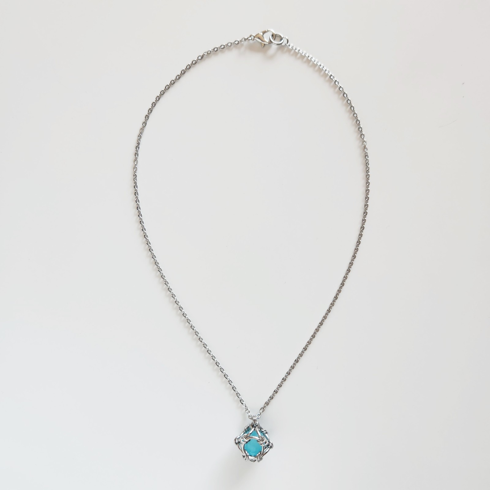 Aqua blue and silver necklace made of stainless steel for women