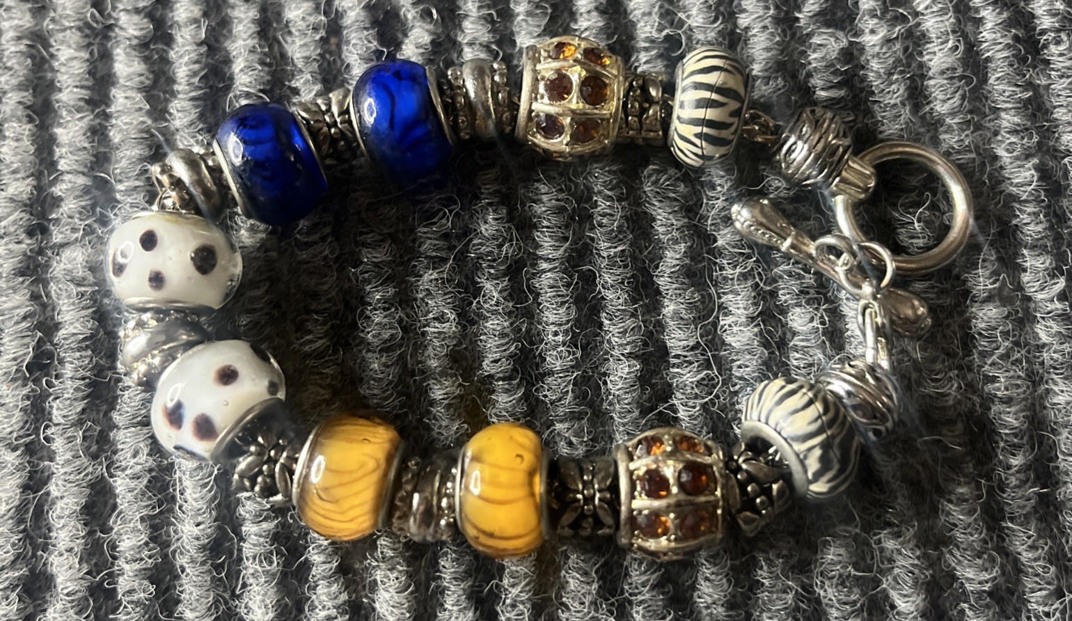 Unique Blue Yellow Glass Bead Dice Charm Bracelet European Style Jewelry