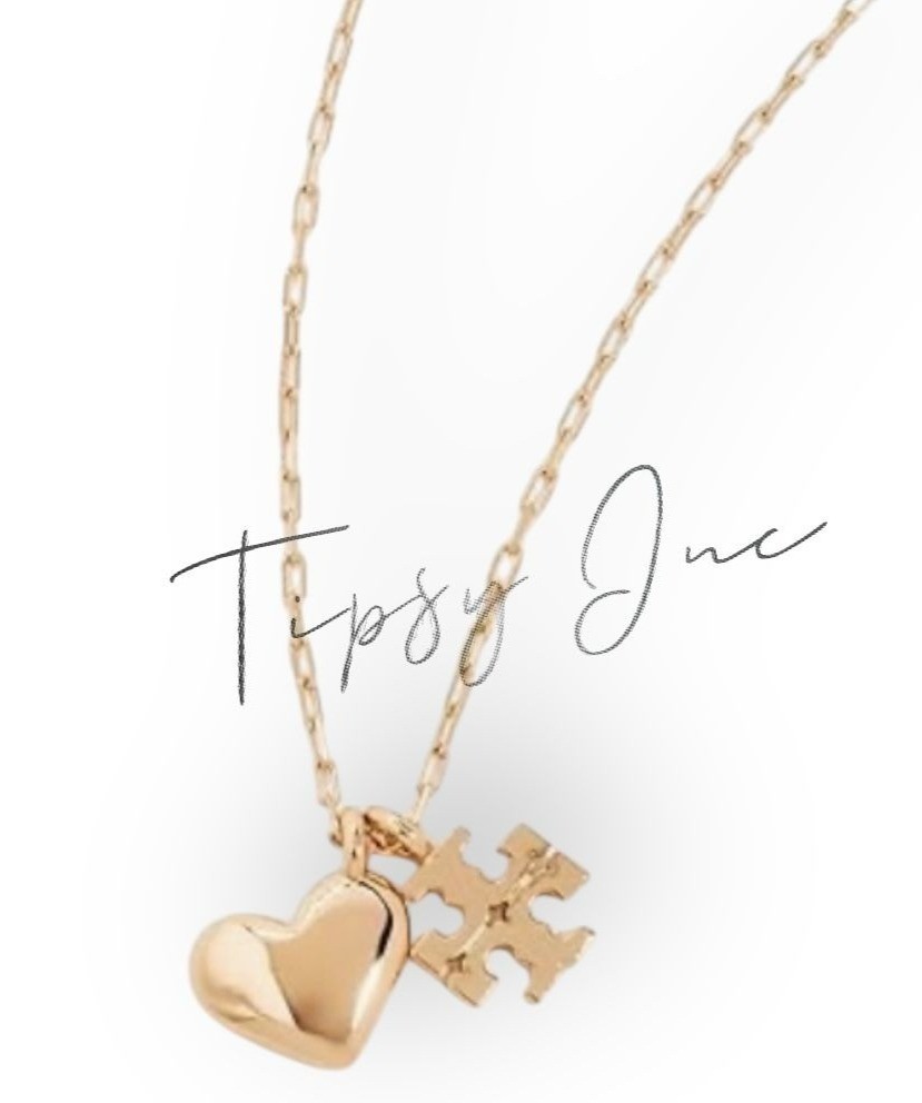 Tory Burch Good Luck Chain Heart and Logo Necklace