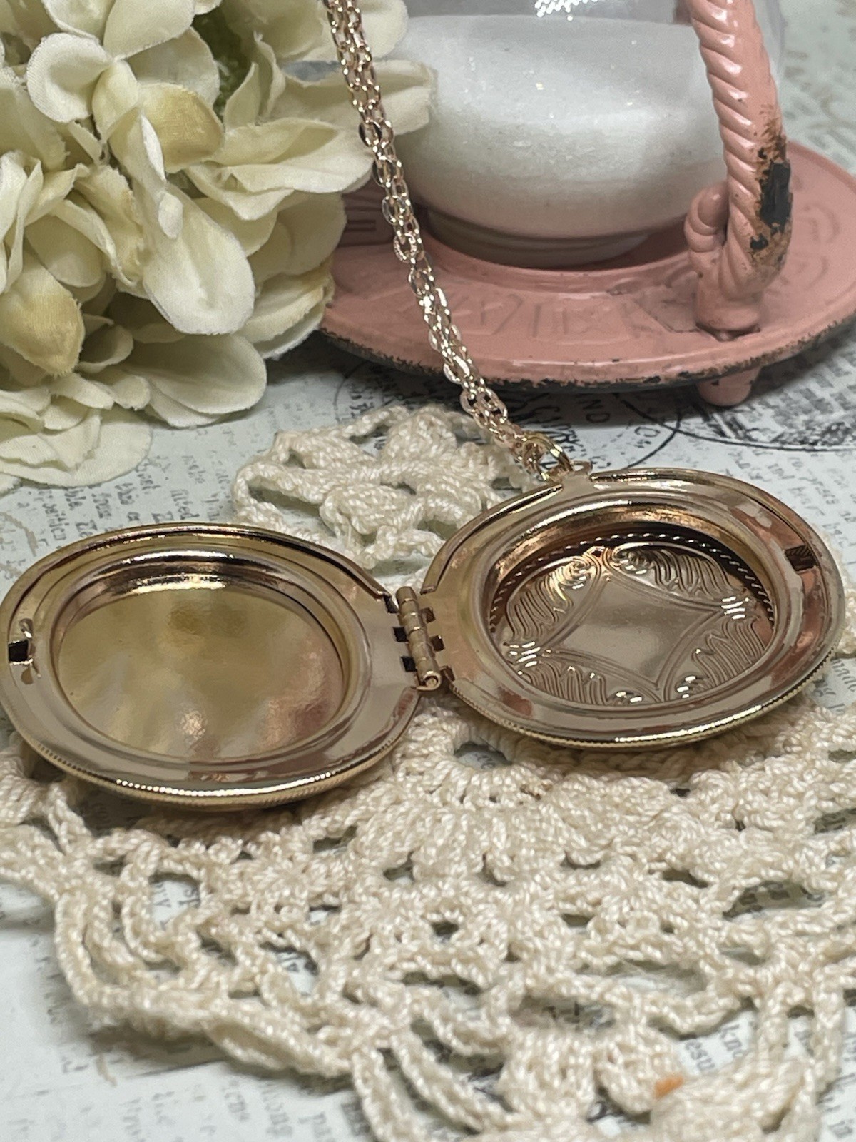 Rose Gold Photo Locket Opal Wedding Necklace Mom Daughter Birthday Anniversary