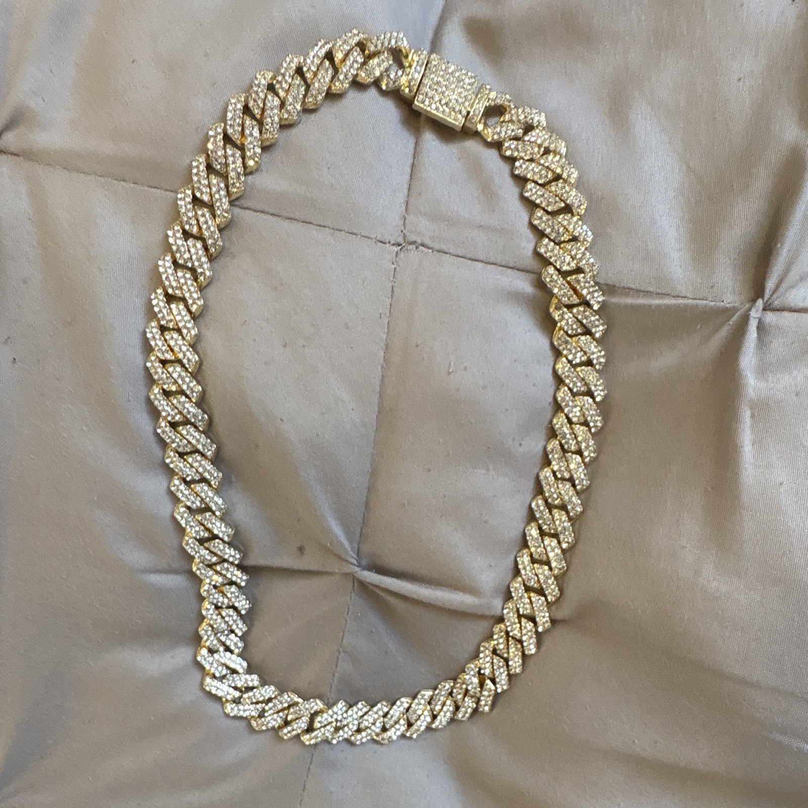 Gold Tone Iced Out Cuban Link Chain Necklace – Rhinestone, 18 in, Box