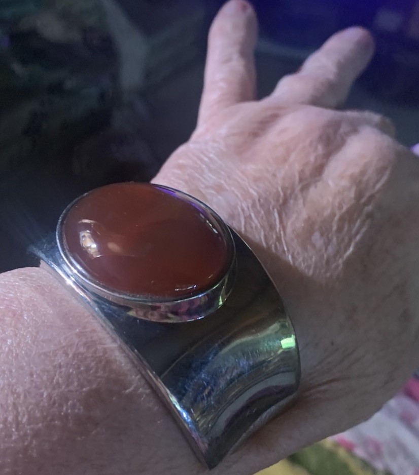 Carnelian Bold Bracelet Poss Silver No Stamp Size 7 Clamp Wide High Shine