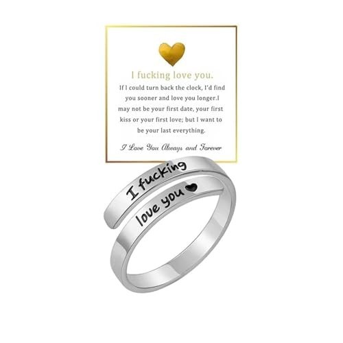I F♡Cking Love You Ring for Women, Hope Rings Adjustable Stainless Steel Silver