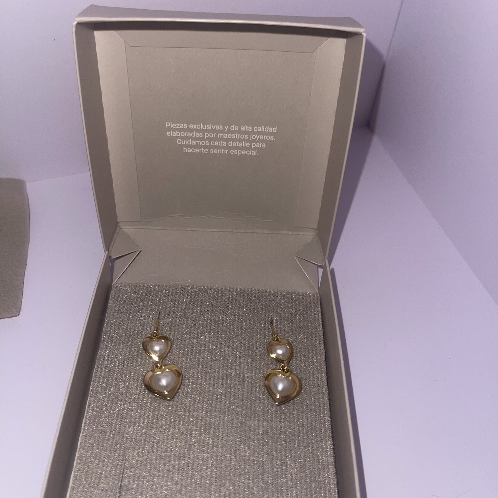 Yanbal Gold Tone Metal Dangle Drop Heart White Pearl Hook Earrings for Lobe
