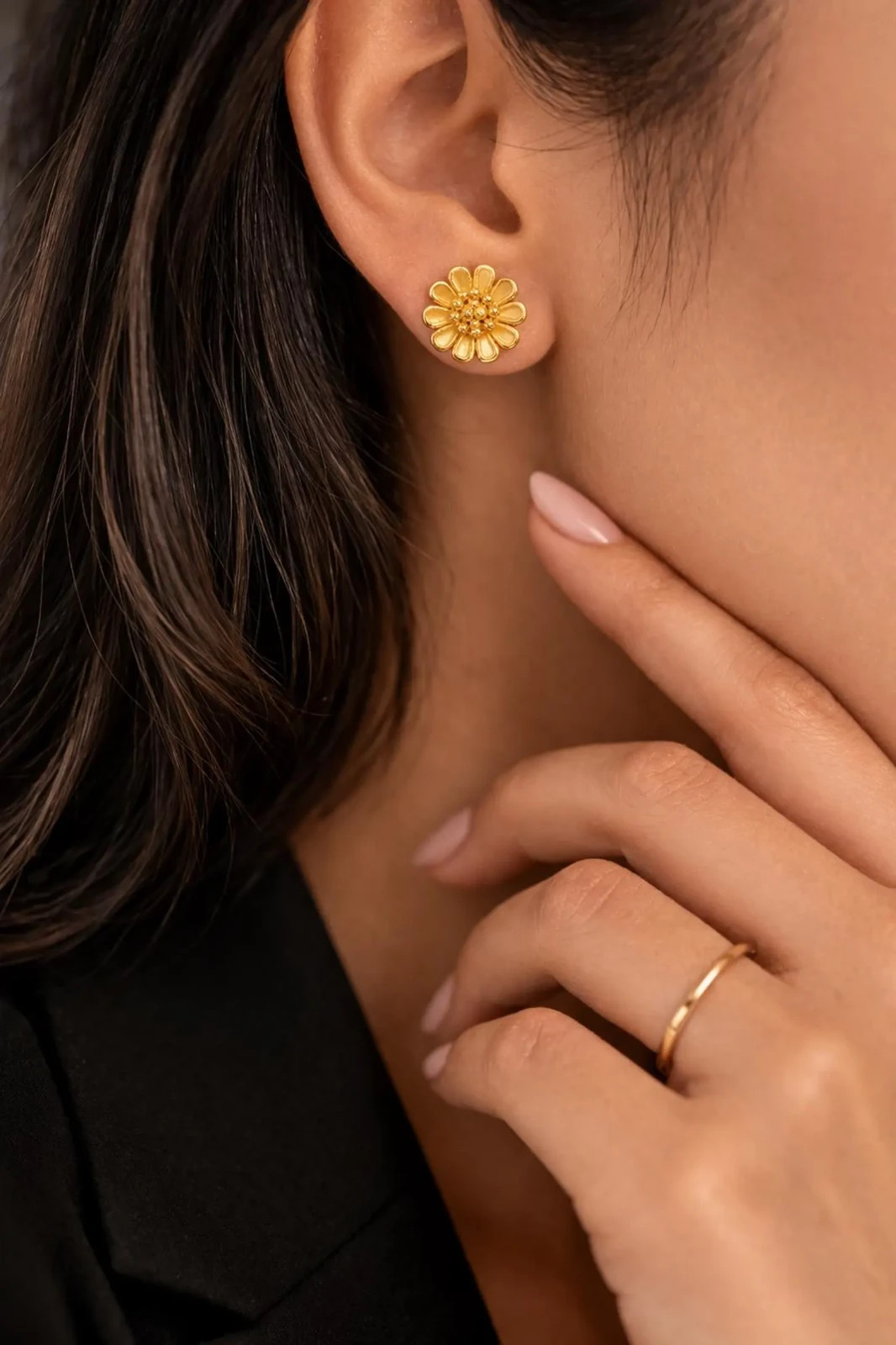 22K Solid Gold Floral Stud Earrings 2.04g 916 Minimal Flower Women Jewelry