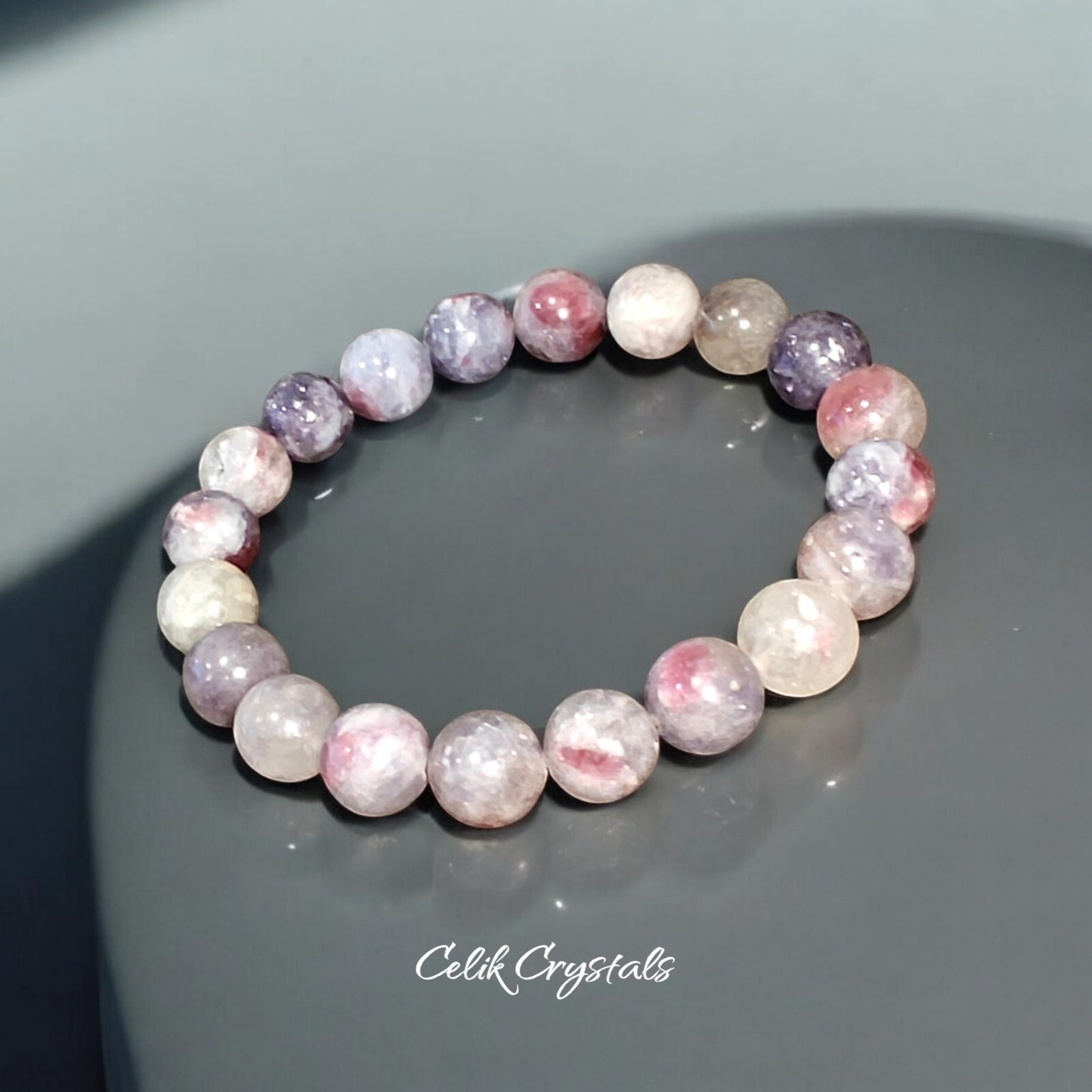 Pink Tourmaline Quartz Crystal Healing Bracelet Natural Stones 10mm