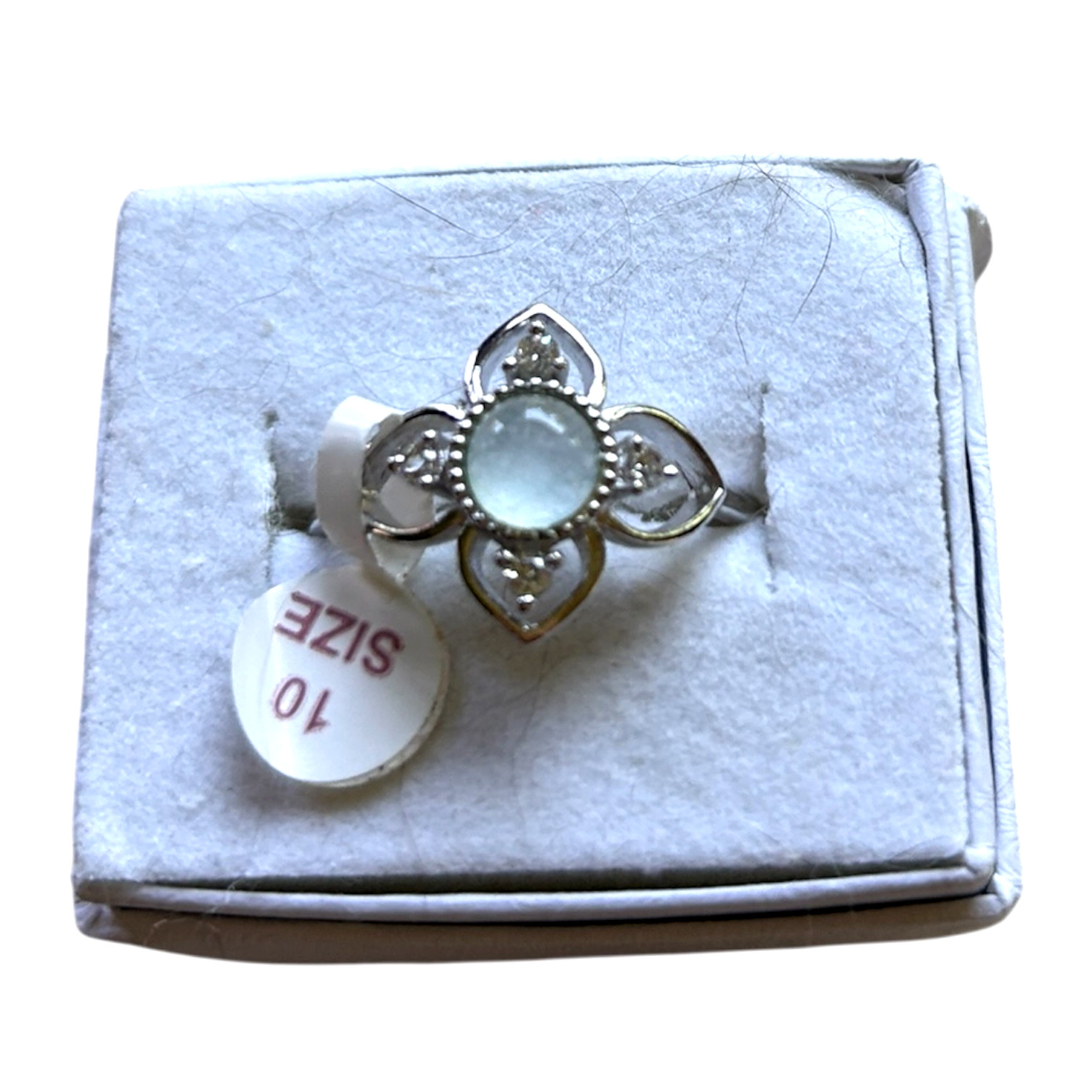 RING BOMB PARTY RBP3354 Genuine Aqua Quartz Flower Ring Size 10 NEW IN BOX