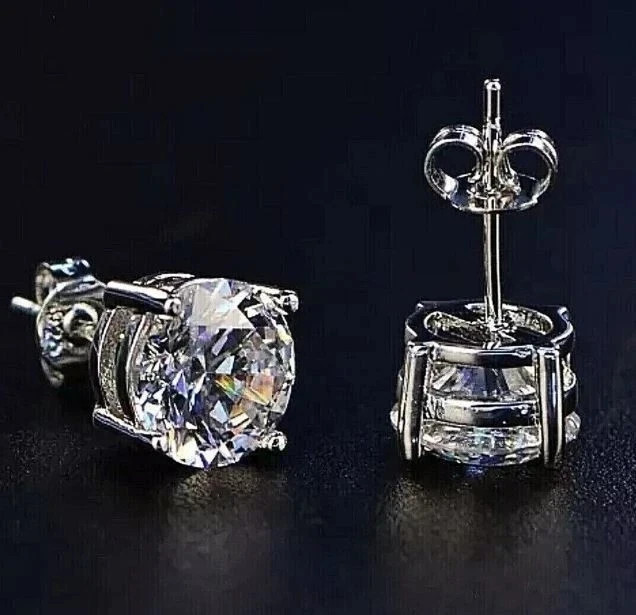 0.75CT Lab Grown Diamond stud Earing for women 925 Silver 14k White Gold Plated
