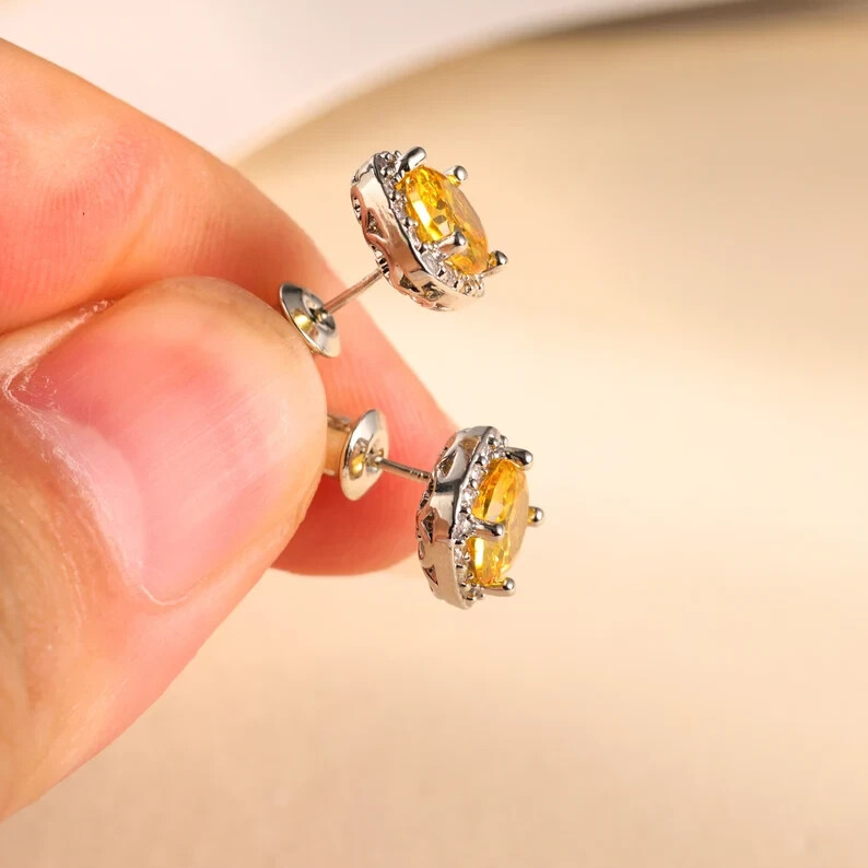 Bridal Earrings,Women Gift Cartilage Crystal Stud Earrings 14K White Gold Plated