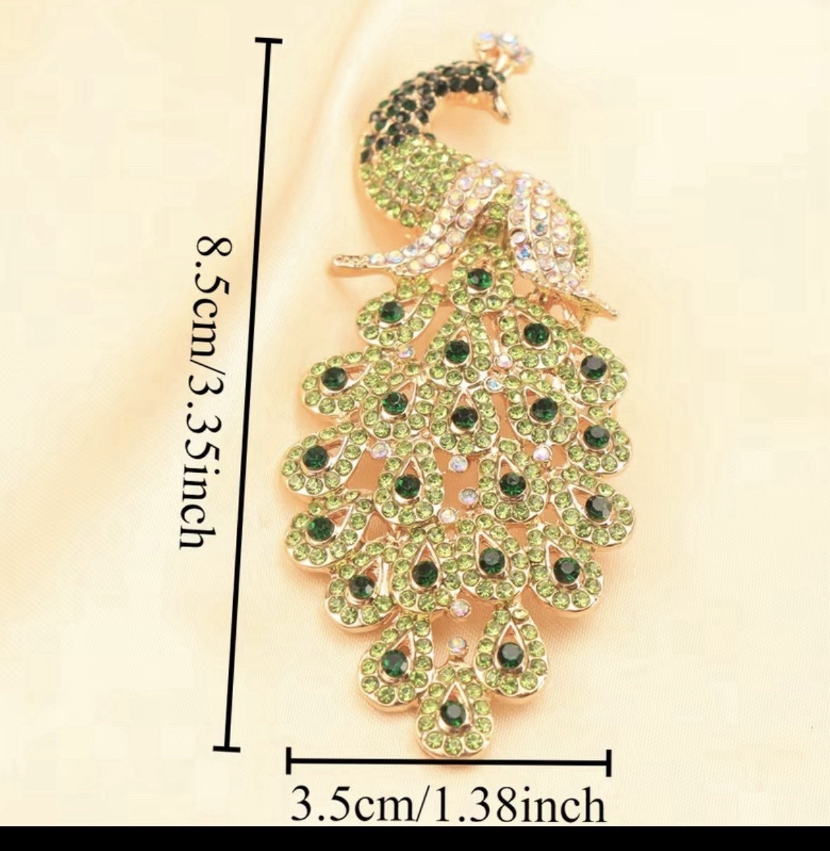 Peacock Green Rhinestone Brooch Pin Elegant Statement Jewelry