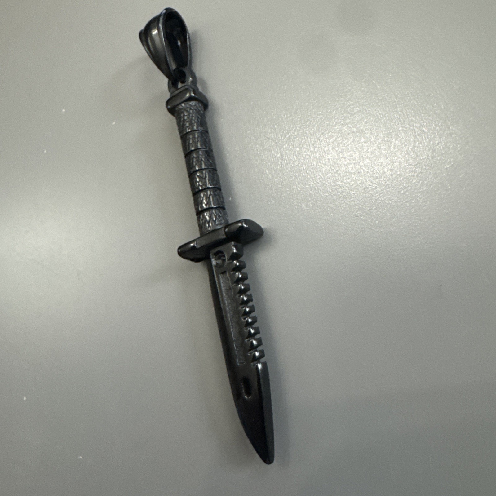 Stainless Steel Black Plated Dagger Knife Military Pendant 24 Inch Box Chain