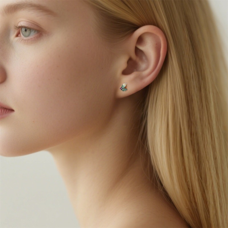 PANDACH 925 Sterling Silver Tiny Leaf Dainty Minimalist Women Stud Earrings Gift