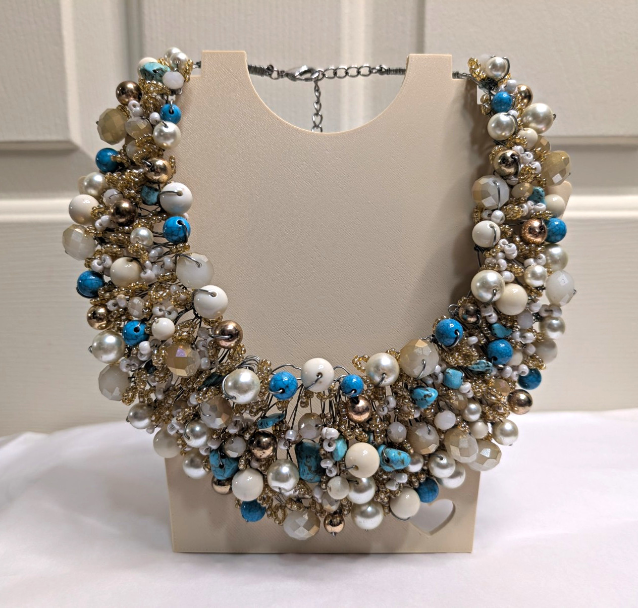 ALDO Multicolor Statement Bib Beaded Necklace Faux Pearl & Turquoise Adjustable