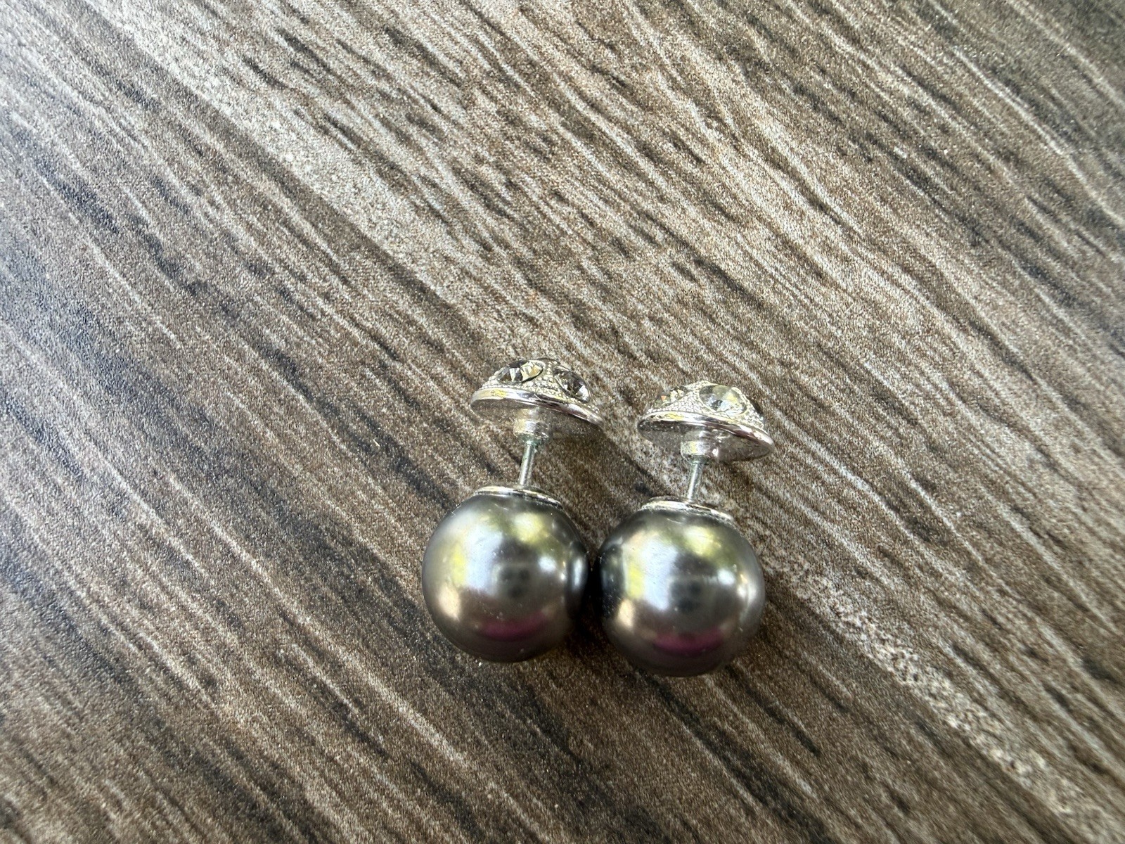 Touchstone Crystal Flipside Gray Pearl Reversible Stud Earrings Crystal Pavé