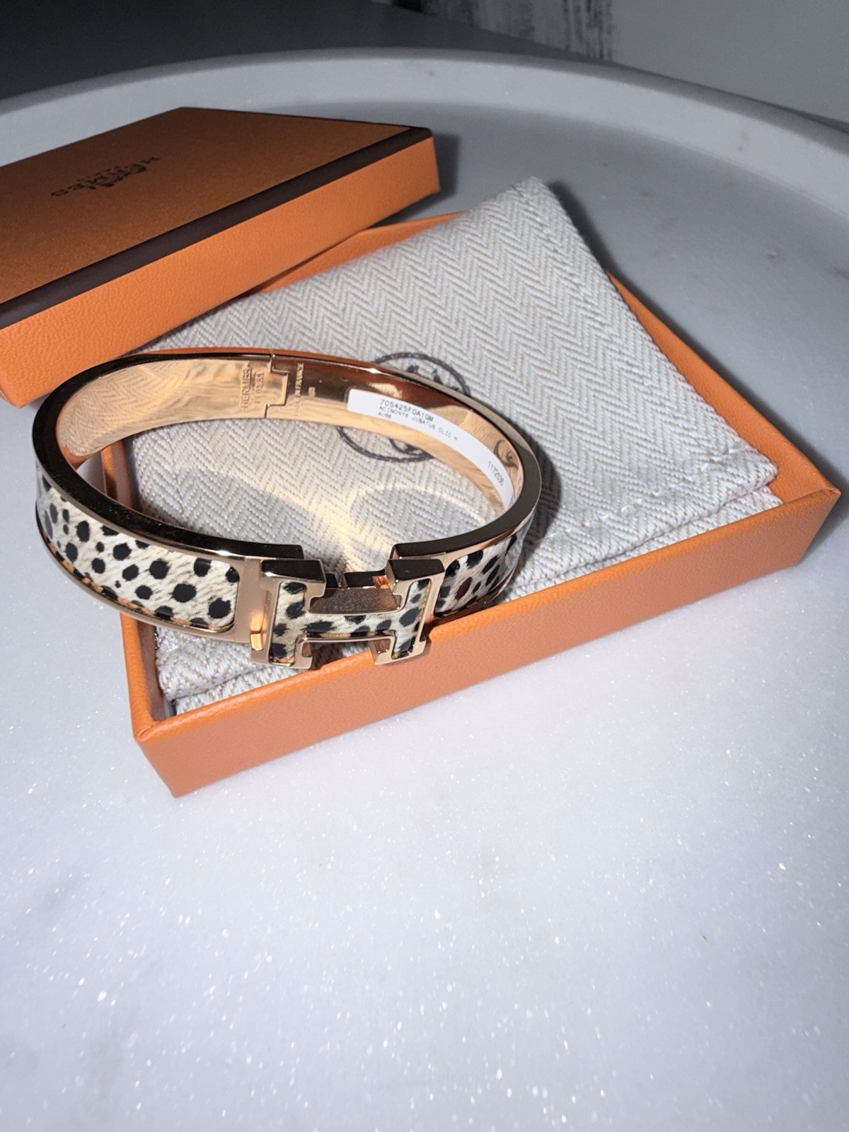 NEW Hermes Clic H Clic H Jubatus Cheetah bracelet Bangle GM Size Rose Gold Hw