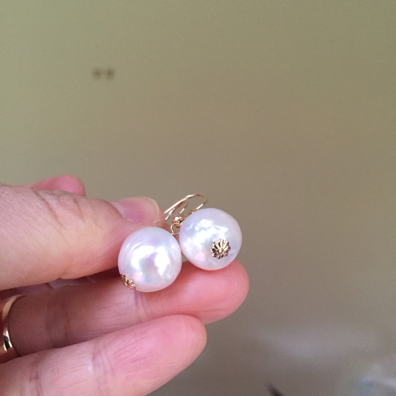 12-13mm Baroque Kasumi pearl 100% Natural White 14K Gold Filled earring 32mm E84