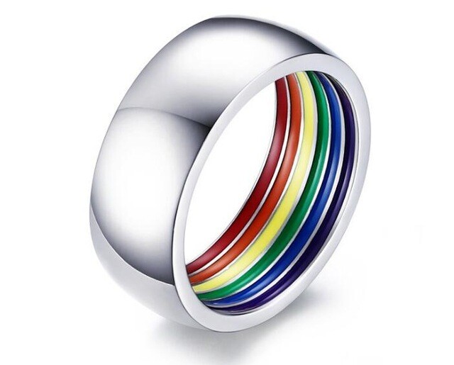 Women Men Gay Pride Ring Lesbian LGBT Pride Rainbow Unisex Love Wedding Band