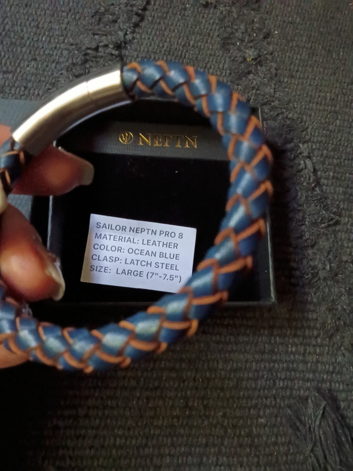 NEPTN Blue Brown Leather Bracelet 7-7.5 In Men Women Unisex