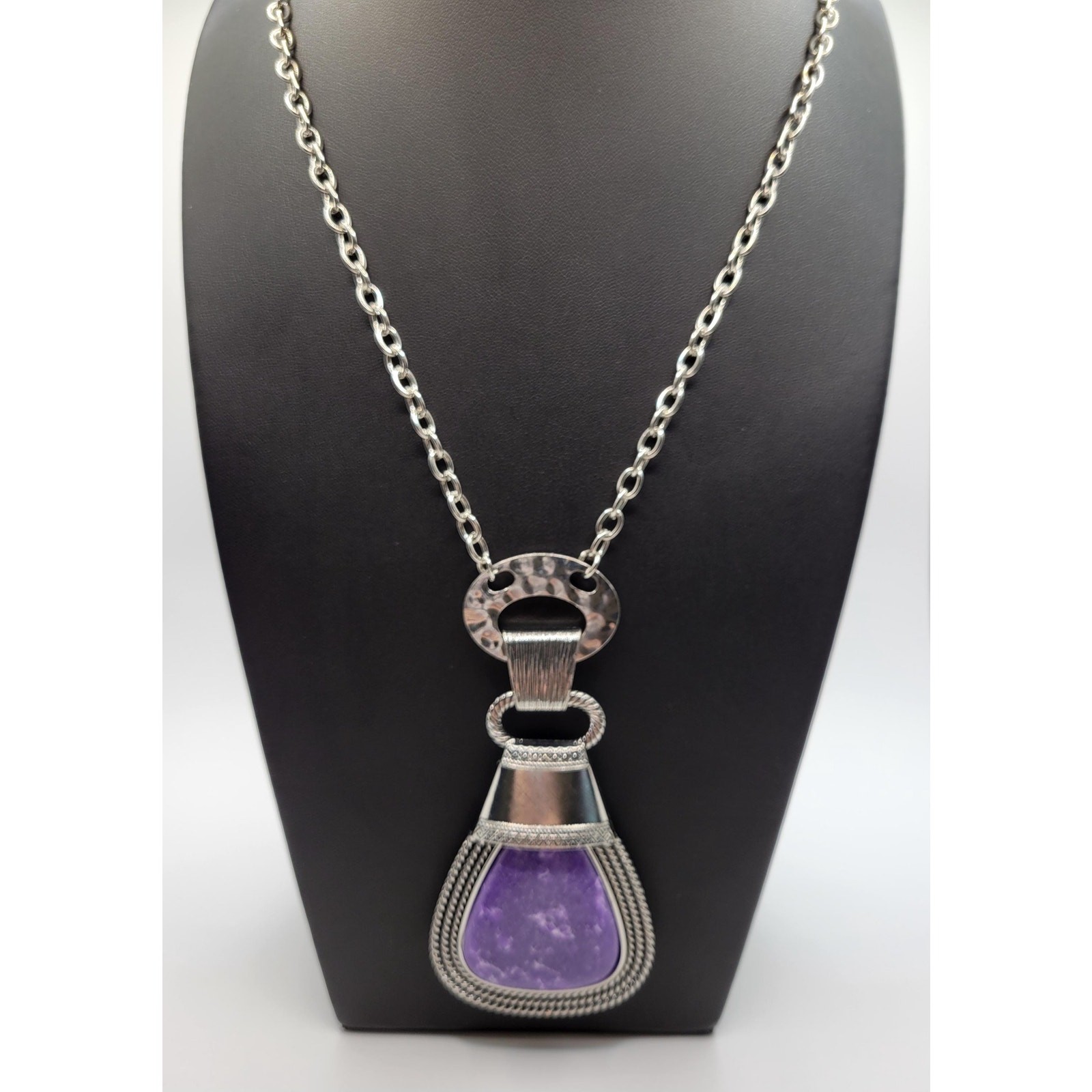 Purple SemiPrecious Gemstone Pendant Necklace Statement BOHO Bohemian Hippie