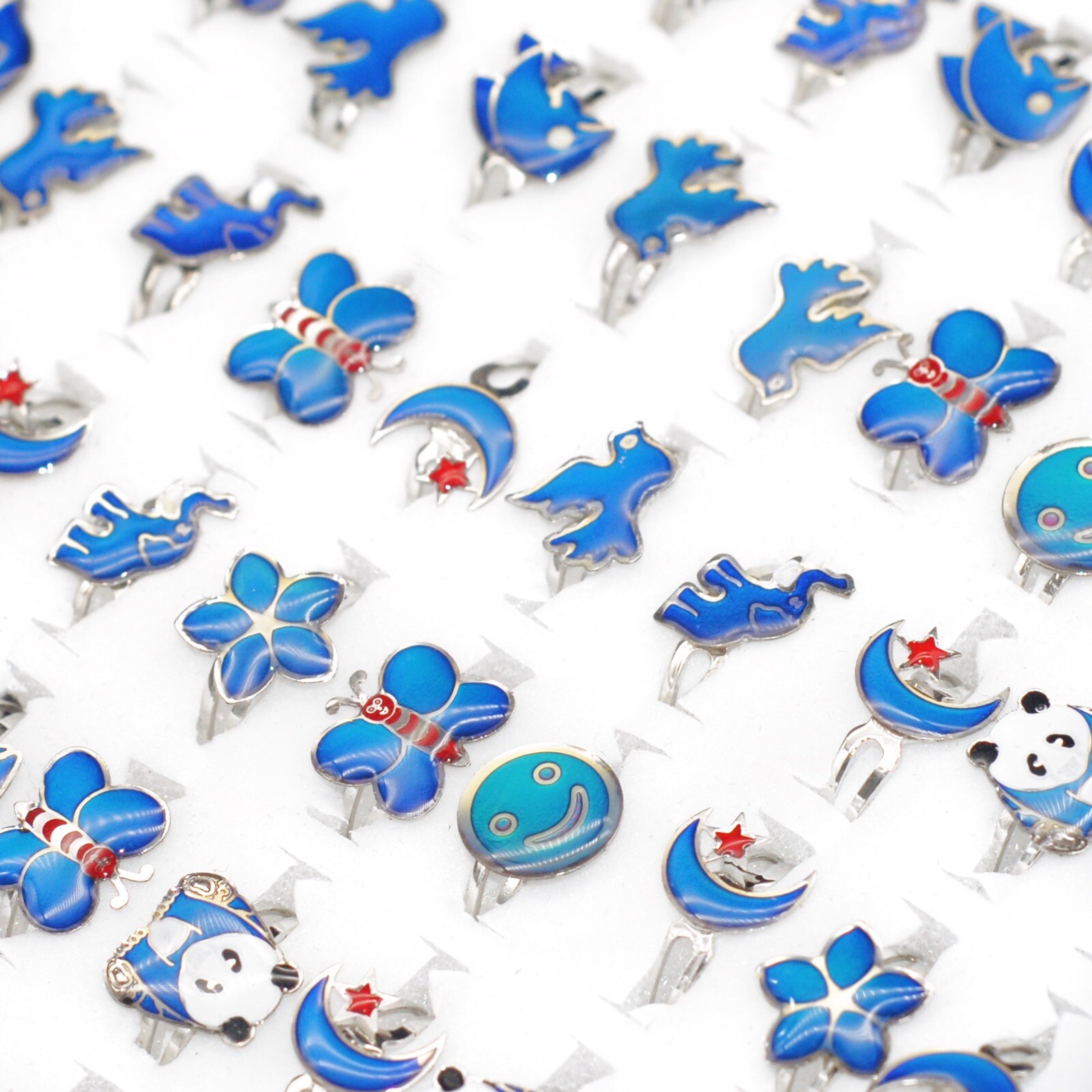 30 Cute Cartoon Animal Mood Ring Adjustable Women Kids Gift Change Color Jewelry