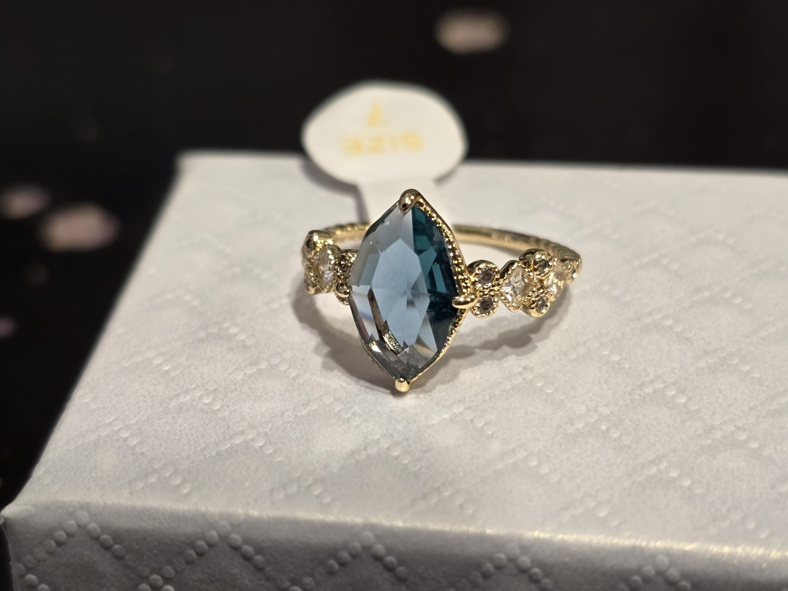 Bomb Party Sz 7 RG31061 Marquis Majesty Paraiba Tourmaline Gold Plating