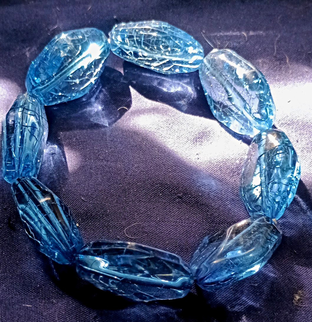 Blue Oval Faceted Beaded Stretch Bracelet, Plastic No Clasp
