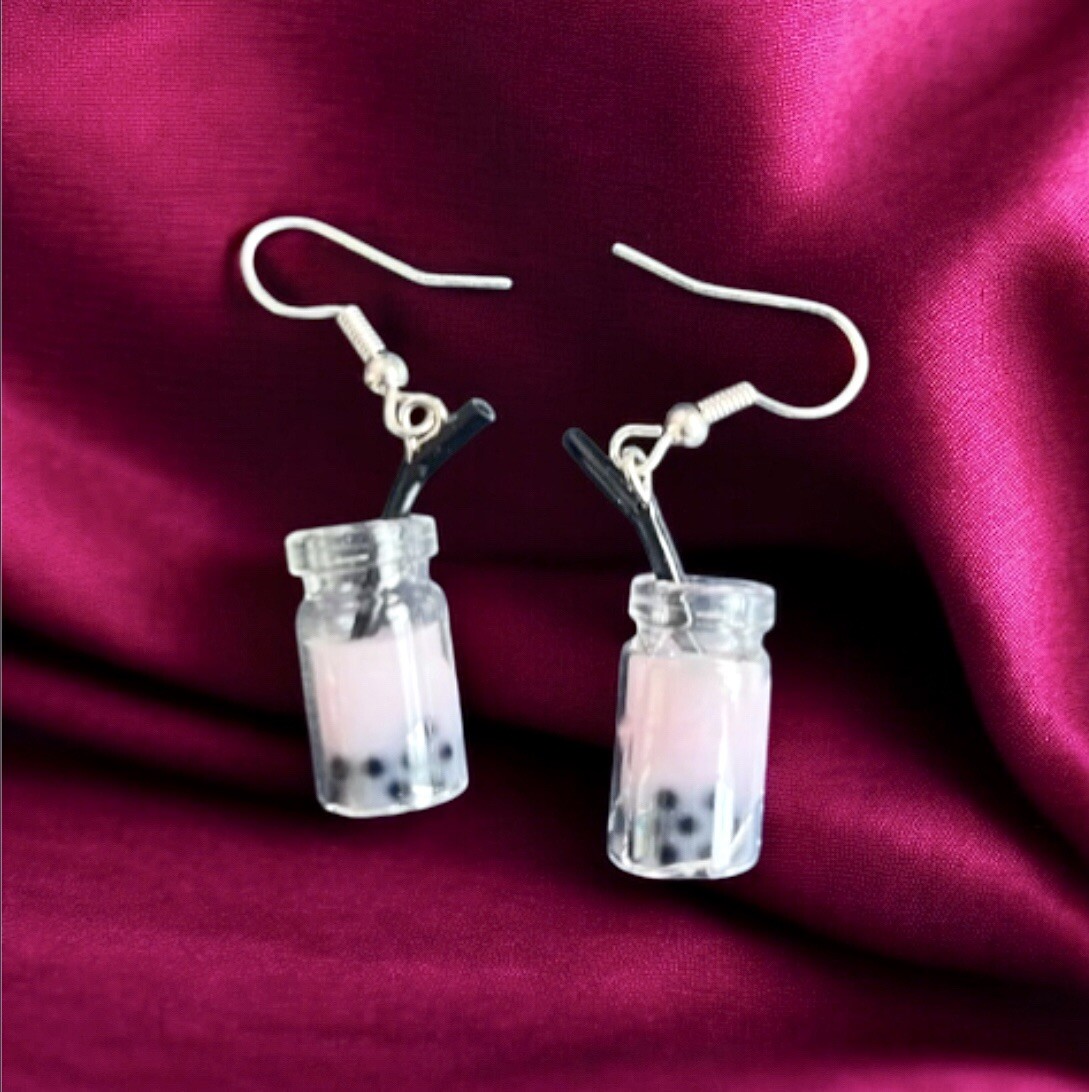 Bubble Tea Earrings Pink Set Love Gift Tea