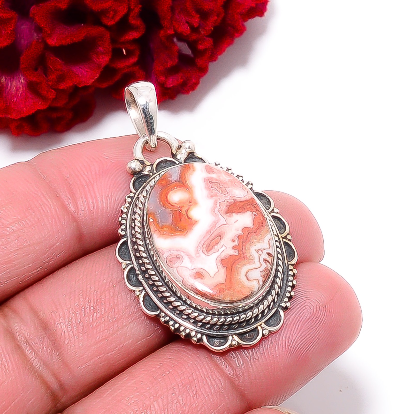 Rosetta Jasper – United State Gemstone 925 Sterling Silver Pendant 1.83″ P96228
