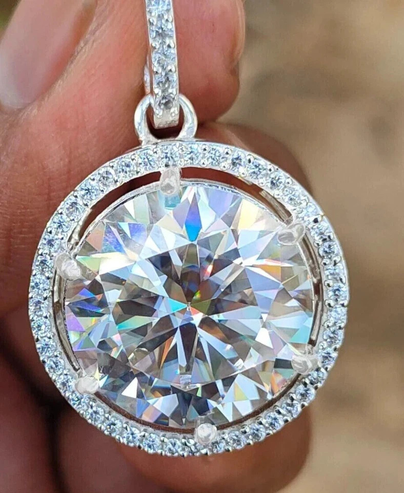 RARE 10.50 Ct Certified White Treated Diamond Solitaire Pendant in 925 Silver
