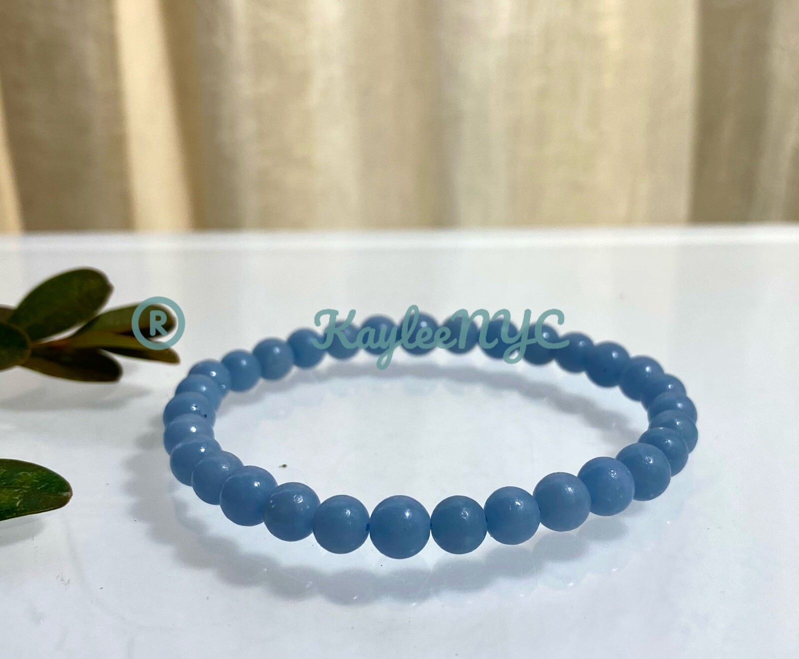Wholesale 6 Pcs Natural Angelite 6mm 7.5” Crystal Healing Stretch Bracelet