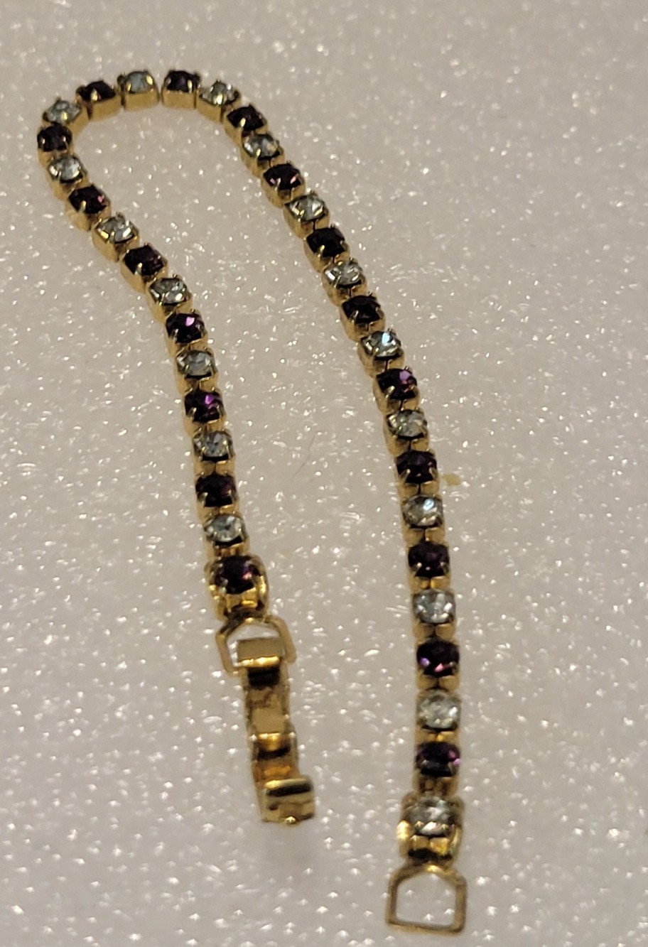 Vintage Style Gold Tone Purple And Clear Rhinestone Tennis Bracelet