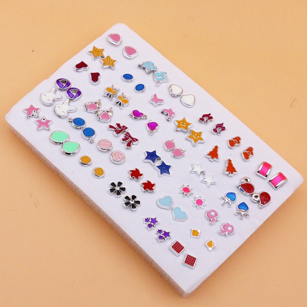 36 Pairs Mixed Color Flower Cartoon Enamel Stud Earrings Set Plastic Resin