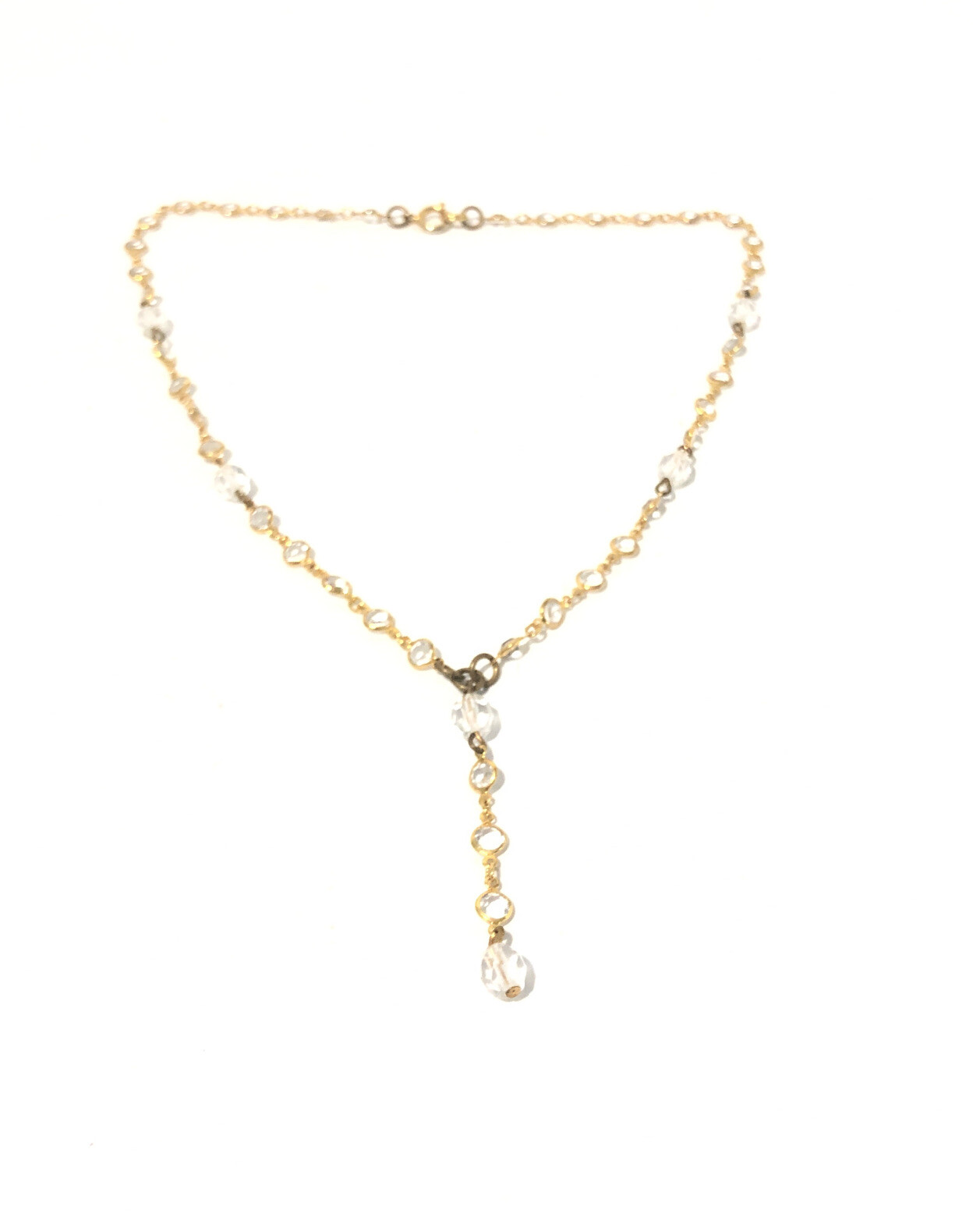 Women’s 16” Gold Tone Y-Drop Pendant Necklace W/ Acrylic Crystal Gems-Fashion.
