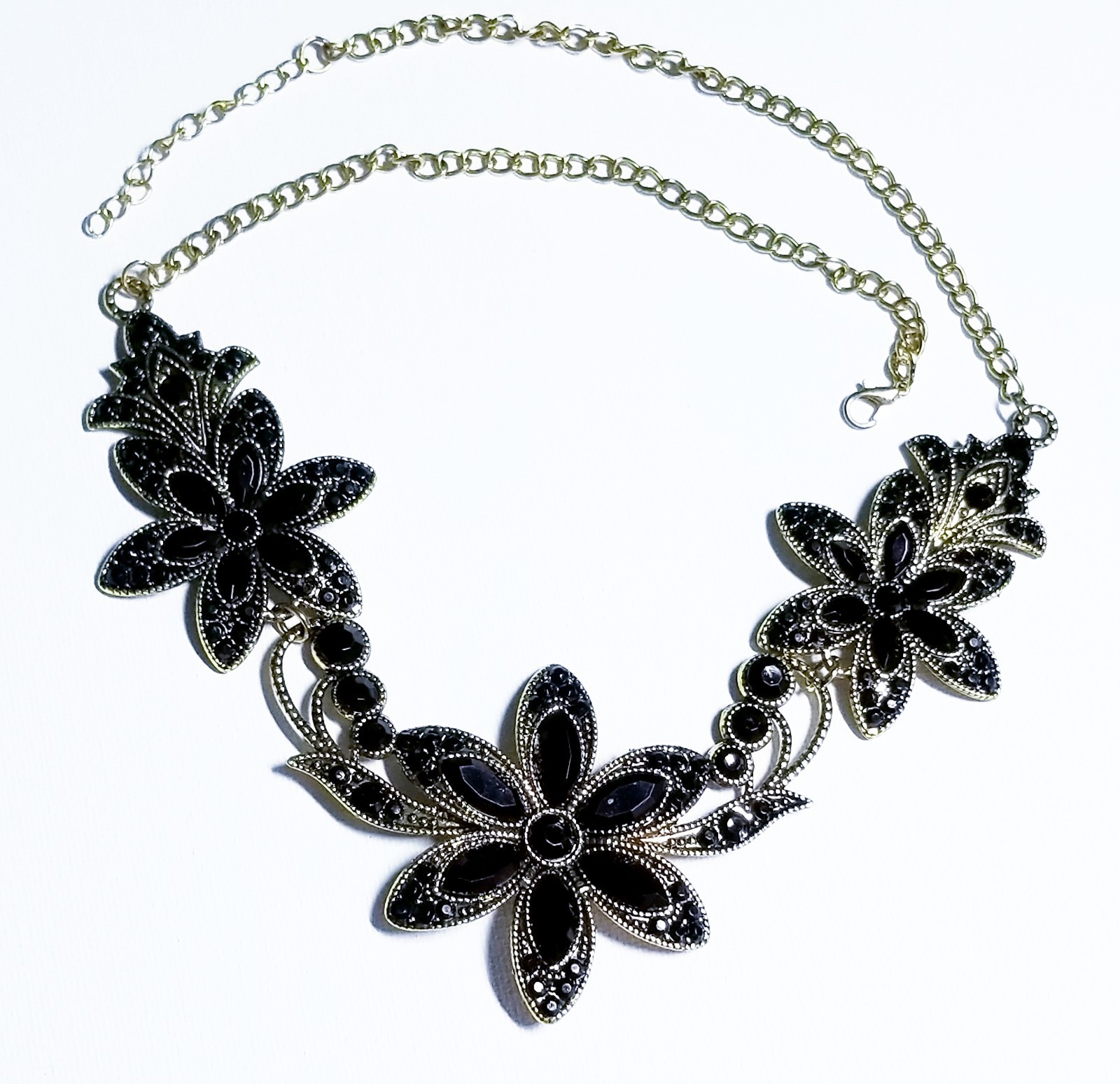 Black Floral Crystal Choker Rhinestone Necklace ONLY Bridal Prom Pageant