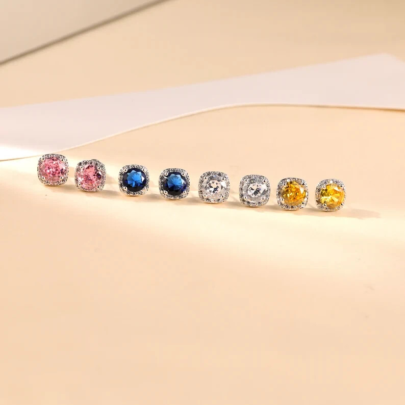 Bridal Earrings,Women Gift Cartilage Crystal Stud Earrings 14K White Gold Plated