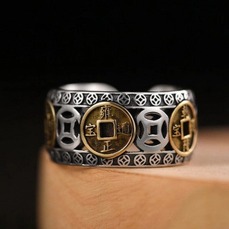 Silver Feng Shui Pixiu Adjustable Ring MANI Mantra Protection Wealth Ring USA