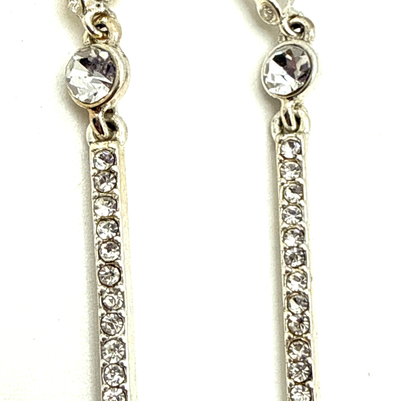 Donna Karan DKNY Rhinestone Drop Earrings Clear Rod & Teardrop Dangle 2 3/4″
